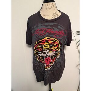 Ed Hardy Mens Graphic T Shirt Tiger Flames Logo Short Sleeve Size L